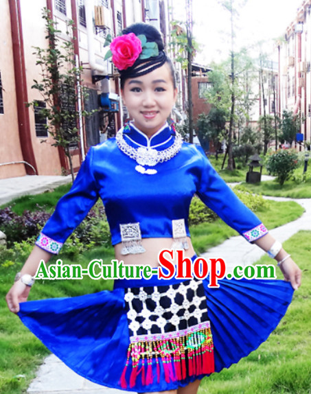 China Hmong Miao Ethnic Costume and Head Pieces for Girls