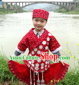 China Hmong Miao Ethnic Clothing and Hat for Children