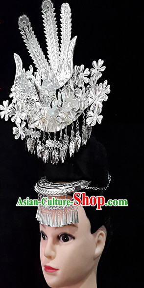 China Guizhou Province Ethnic Minority Miao Phoenix Silver Headwear