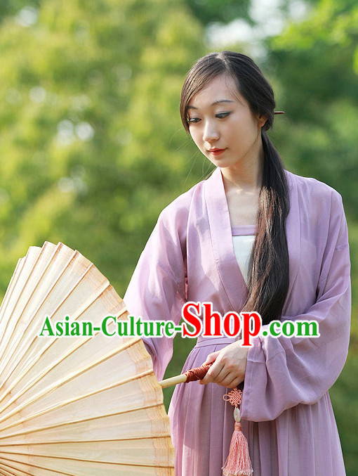 Chinese Traditional Purple Wide Sleeves Hanfu Set