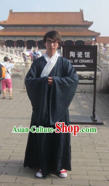 China Classical Ming Dynasty Grey Hanfu Wide Robe for Men