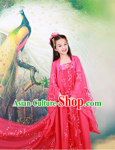 Chinese Empress Costumes and Hair Accessories for Kids Halloween Asian Fashion Ancient China Hanfu