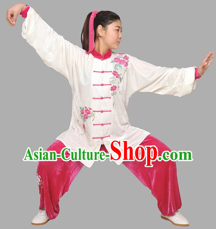 Flower Embroidery Classical Long Sleeves Wushu Suits