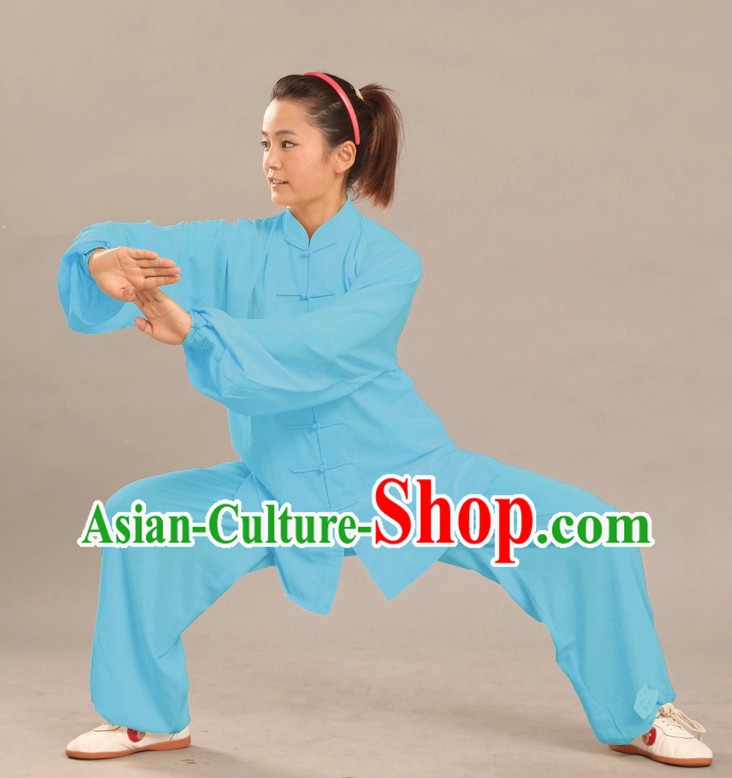 Blue Long Sleeves Flax Martial Arts Practice Suit