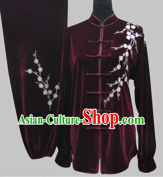 Tradtiional Black Plum Blossom Embroidery Velvet Tai Chi Chuan Competition Suits