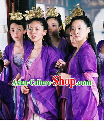 Chinese Traditonal Purple Hanfu Suit and Hair Accessories for Women