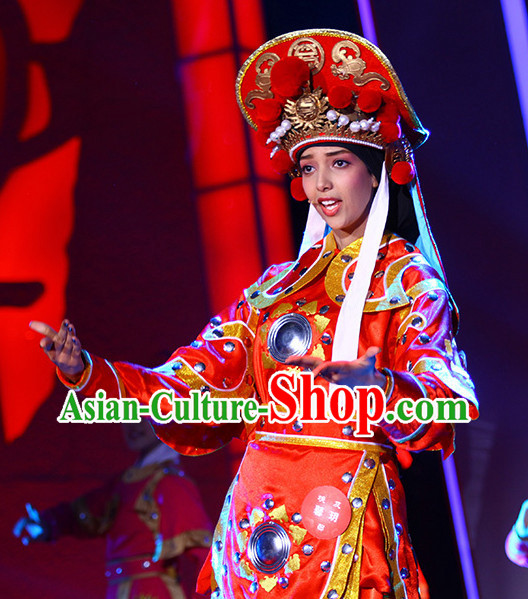 China Heroine Hua Mulan Stage Costumse and Hat for Women.