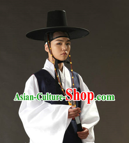 Korean Ancient Scholar Long Robe and Hat for Men