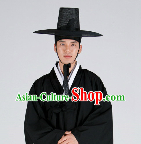 Korean Ancient Scholar Long Robe Costumes and Hat for Men