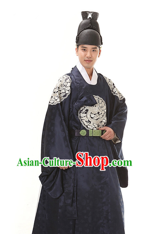 Korean Ancient Imperial Emperor Costumes and Hat for Men