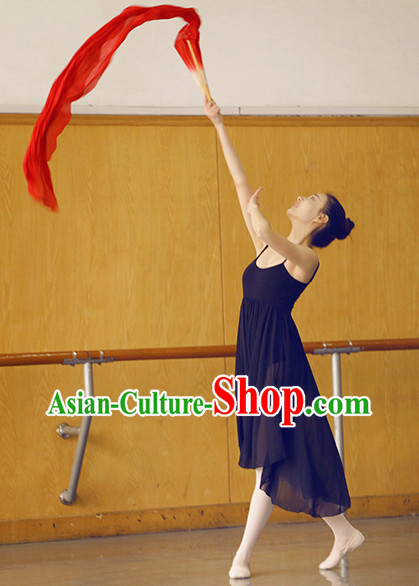 China Red Traditional Long Silk Dancing Fan