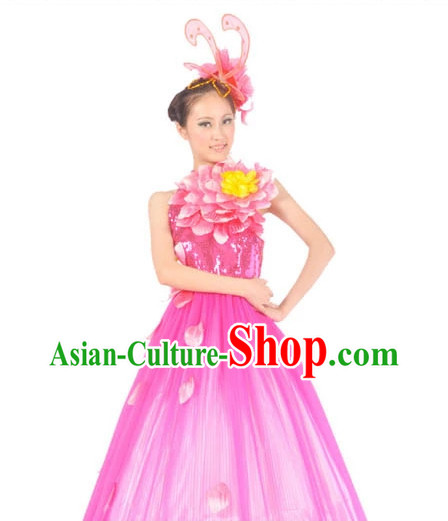 Chinese Flower Contemporary Costumes and Headwear for Women