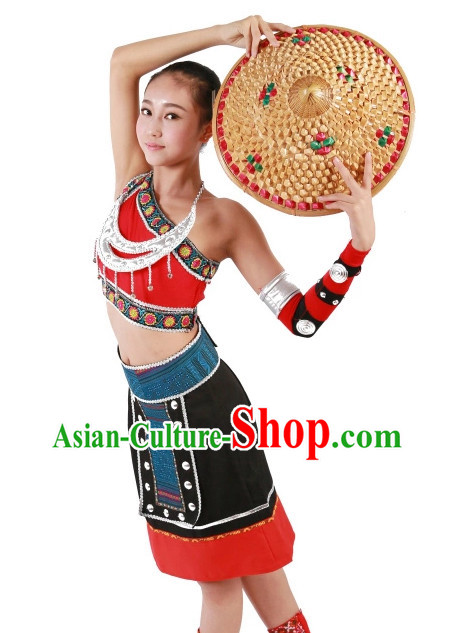 Custom Made Chinese Bamboo Hat Dance Costumes for Girls