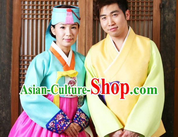 Korean Traditional Couple Wedding Veils Clothes Complete Set for Men and Women