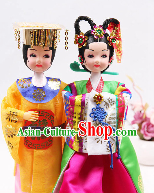 Korean Traditional Emperor and Empress Silk Figurine Arts