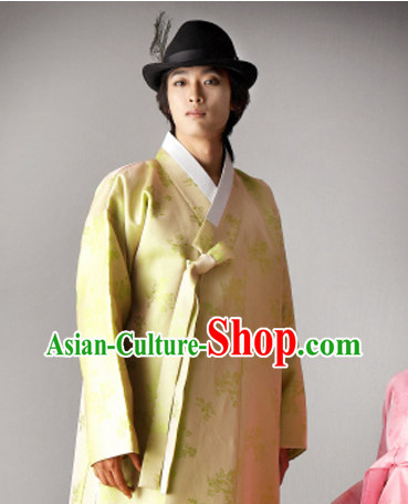 Top South Korean Bridal Bridegroom Hanbok Wedding Dress and Hat Complete Set