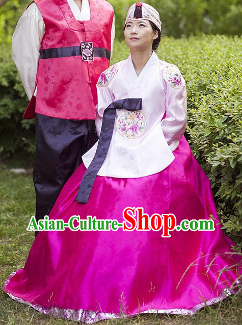 Korean Fashion Traditional Hanbok Wedding Dress and Hat Complete Set for Women