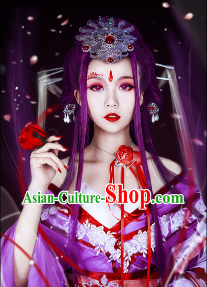 Asian Fashion Purple Princess Costumes and Hair Accessories Complete Set