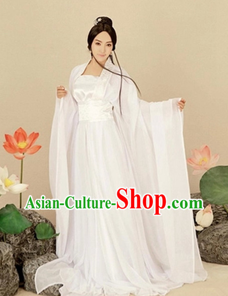 Asian Fashion Chinese Pure White Hanfu Halloween Costumes for Women