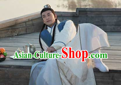 Chinese Swordsmen Kimono Costumes China Civilization and Hair Bands Complete Set for Men