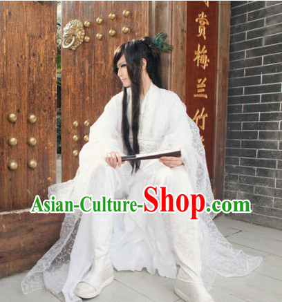 Pure White Chinese Kimono Costumes Asian Fashion Complete Set