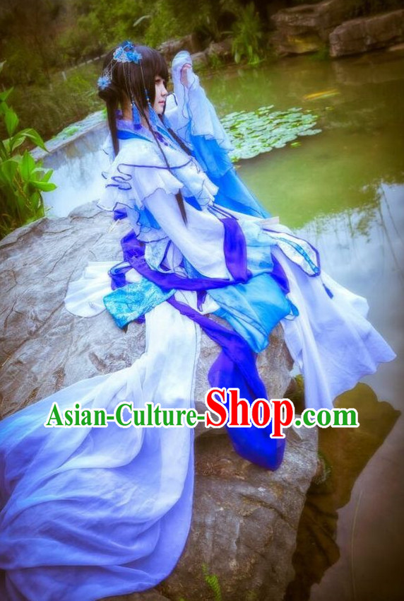 Blue Chinese Empress Cosplay Costumes Asian Fashion Complete Set for Women