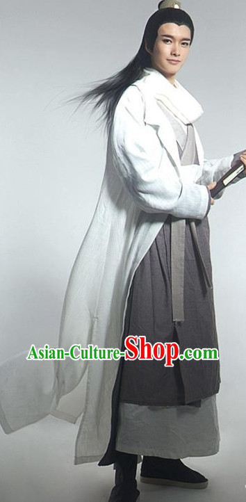 Asian Fashion Chinese Kung Fu Master Clothing and Hair Jewelry Complete Set for Men