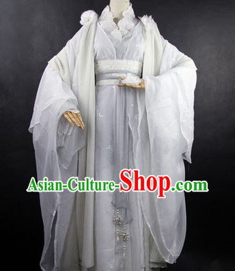 Asian Fashion Chinese Pure White Hanfu Clothes Complete Set for Men