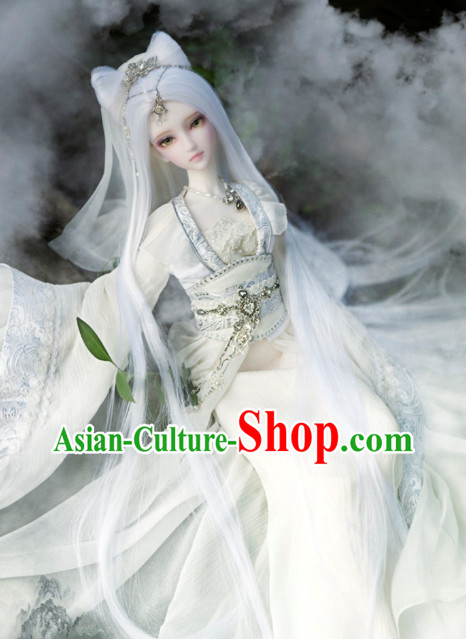 Asian Fashion Chinese White Empress Costumes Hanfu Dresses Complete Set for Women