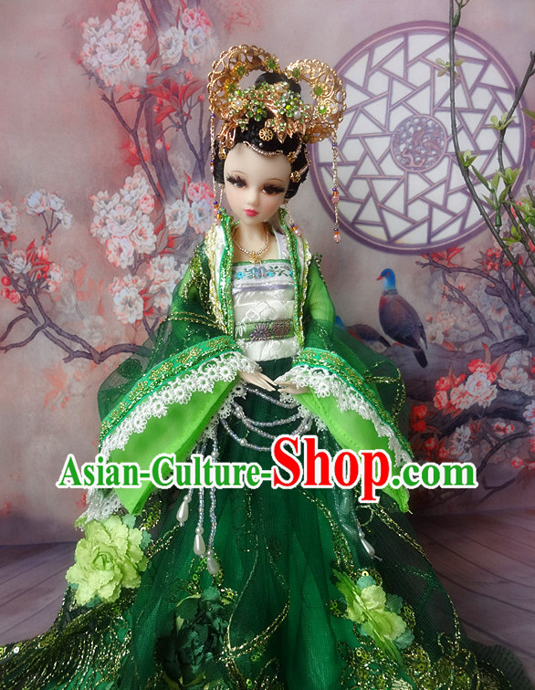 Asia Fashion China Civilization Chinese Green Hanfu Robe Complete Set