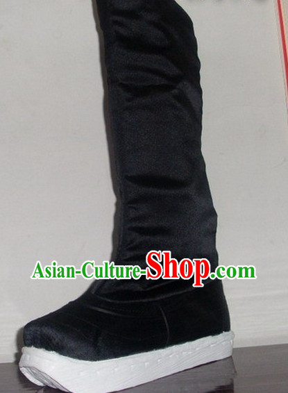 Handmade Chinese Traditional Black Hanfu Fabric Official Boots Footwear