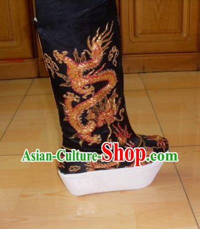 Handmade Chinese Traditional Dragon Embroidery Boots Footwear