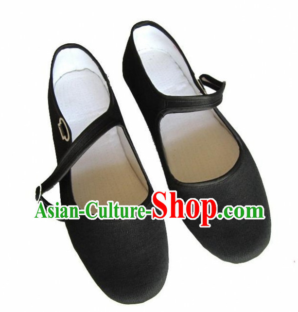 Black Handmade Chinese Traditional  Fabric Shoes Footwear
