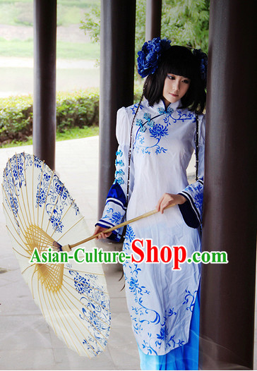 Chinese Classical Costumes and Handmade Umbrella Headwear Complete Set