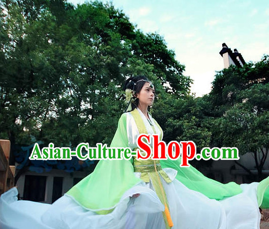 Chinese Green Fairy Costumes and Headdresses Complete Set for Women