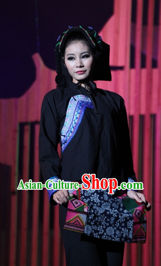 Chinese Traditional Ethnic Clothes and Hat Complete Set for Women