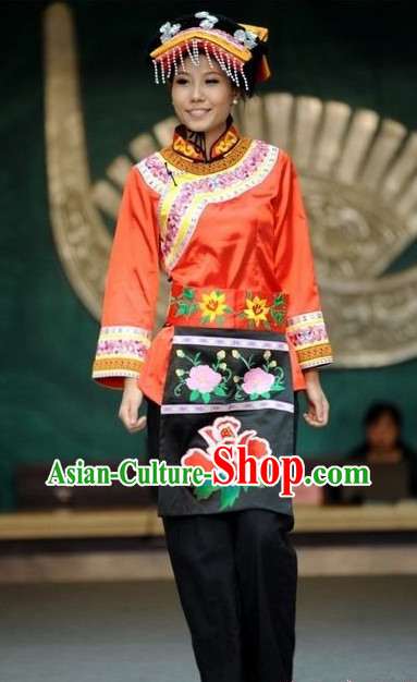 Oriental Clothing Chinese Traditional Manchu Ethnic Plus Size Clothes and Hat online for Women