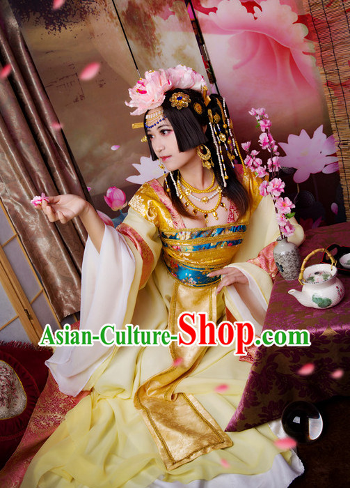 Oriental Clothing Chinese Princess Halloween Cosplay Costumes and Headdress Complete Set