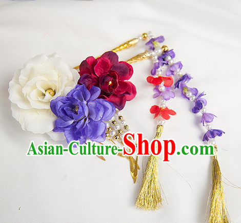 Chinese Traditional Flower Hair Fascinators Hair Slides Headpieces Hair Ornaments