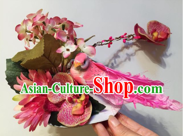 Custom Made Designer Bird and Flower Hair Fascinators Hair Slides Headpieces Hair Ornaments