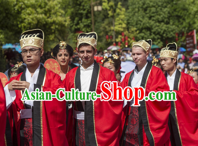 Asian Chinese Red Wedding Custom Made Dresses and Hat