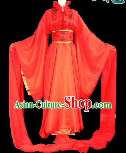 Chinese Red Water Sleeve Carnival Costumes Asia Fashion Ancient China Culture for Women
