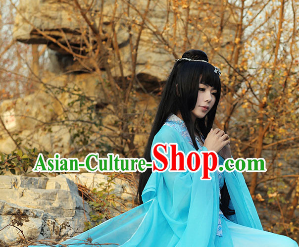 Asia Fashion Ancient China Culture Chinese Traditional Blue Clothing for Women