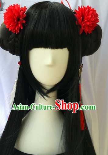 Asian Traditional Chinese Wigs Cosplay Wigs Ancient Costume Wigs Hair Piece for Ladies