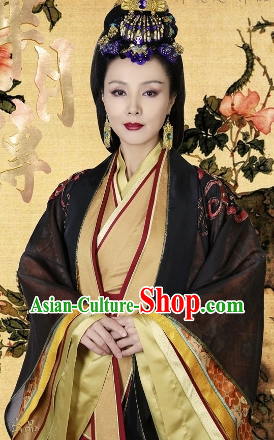Chinese Ancient Queen Mother Hanfu Clothing and Hair Accessories Complete Set