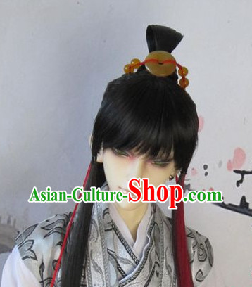 Chinese Traditional Black Wig and Jade Hair Jewelry