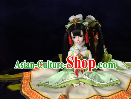 Chinese Classical Empress Black Long Wig and Hair Jewelry Complete Set