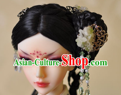 Traditional Chinese Women's Black Wig and Hair Jewelry