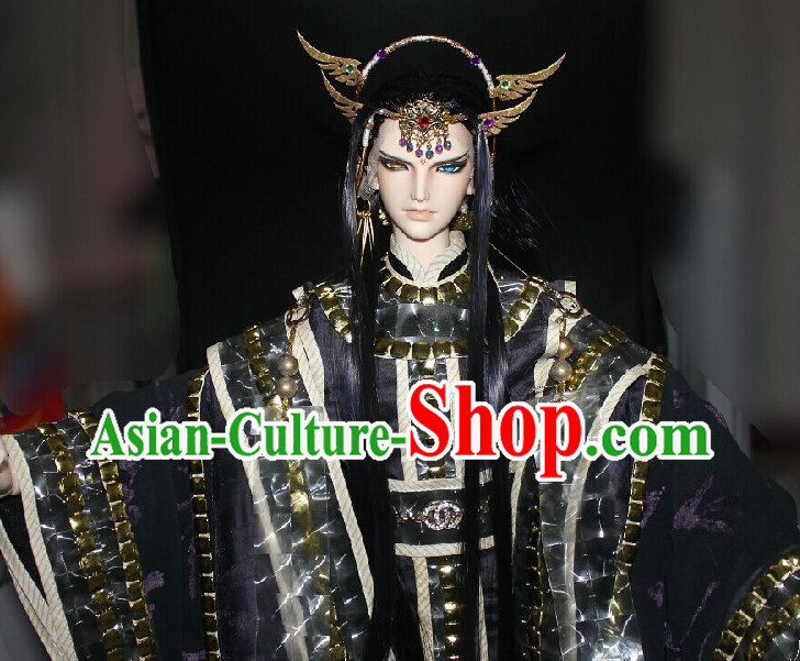 Chinese Stage Performance Emperor Cosplay Costumes and Hair Accessories Complete Set