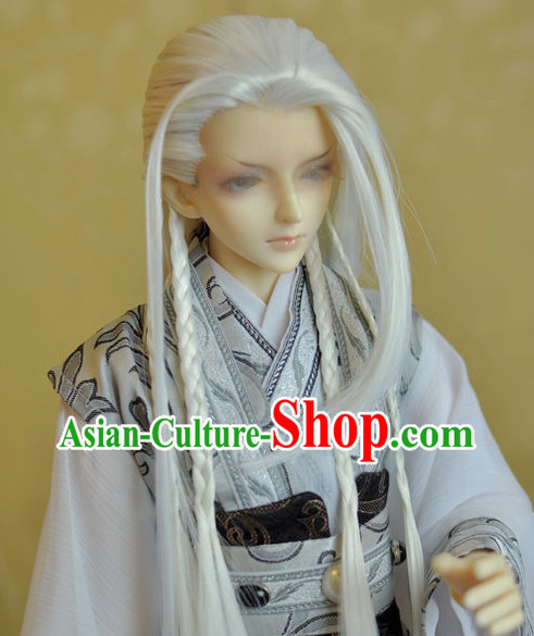 Chinese Handmade Long White Wigs for Men